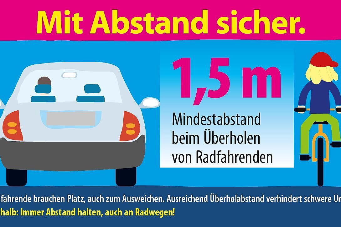 Plakataktion des ADFC "Mit Abstand sicher" (zum Überholabstand innerorts)
